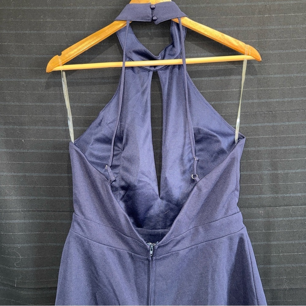 Charlotte Russe Womens Navy Halter Romper 1 Piece Shorts Backless Slit Chest L - Picture 12 of 12